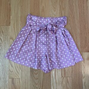 Zara Purple and White Polka Dot Tie Waist Shorts With Belt